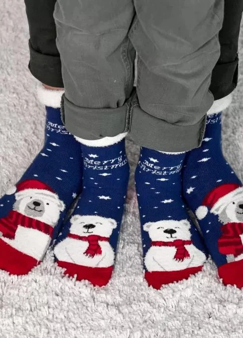 Темно-сині шкарпетки теплі ведмедик family look V&T Socks (251966065)