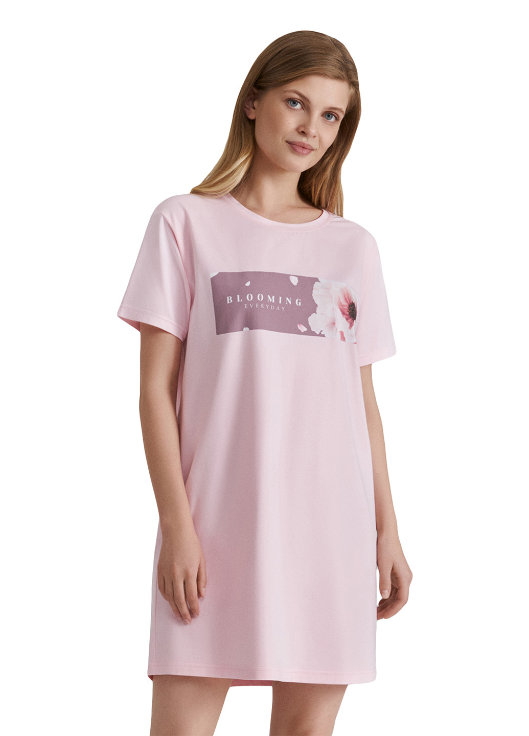 Ночная рубашка Ellen рисунок светло-розовая домашняя трикотаж, хлопок