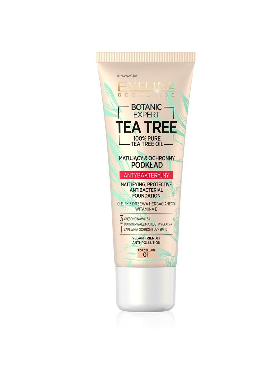Тональний антибактеріальний крем botanic expert tea tree antibacterial foundation 01 porcelain, 30мл Eveline Cosmetics 5903416021629 (256107098)