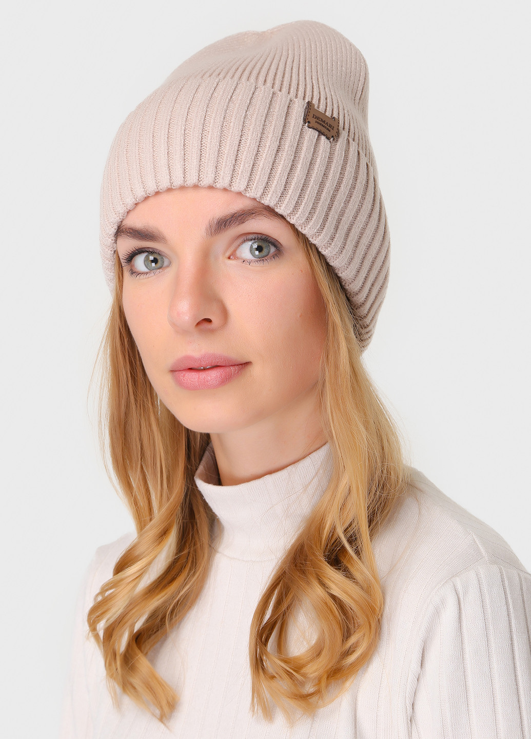 Тепла зимова кашемірова жіноча шапка з відворотом без підкладки 500009 DeMari (244712862)