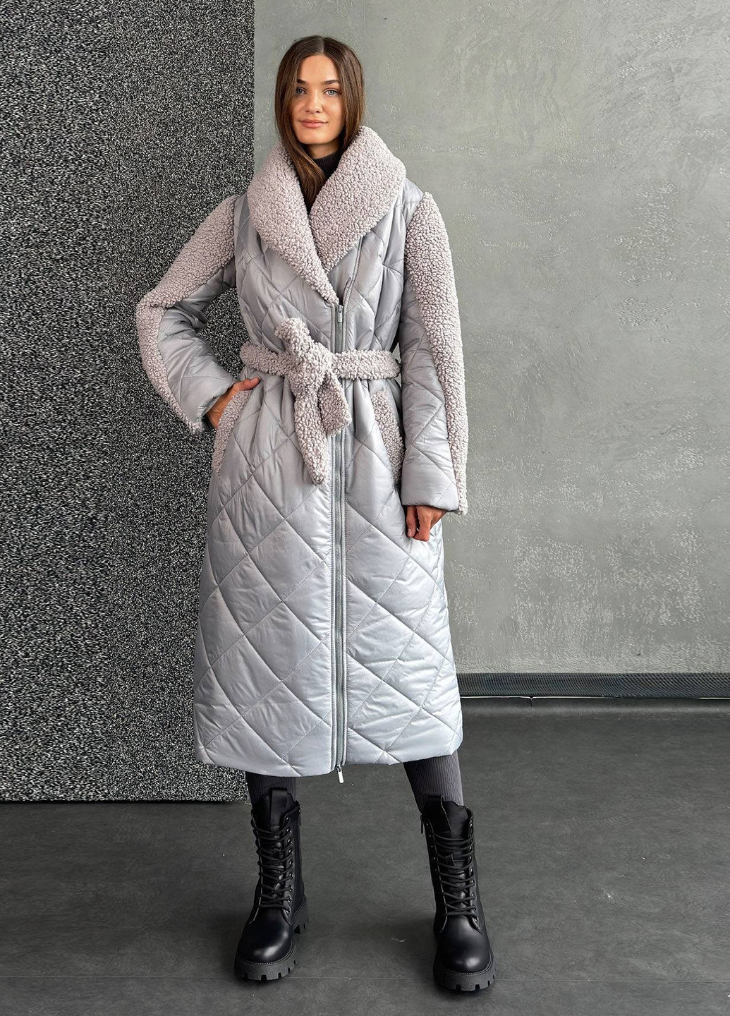 Серая зимняя куртка куртка-пальто No Brand