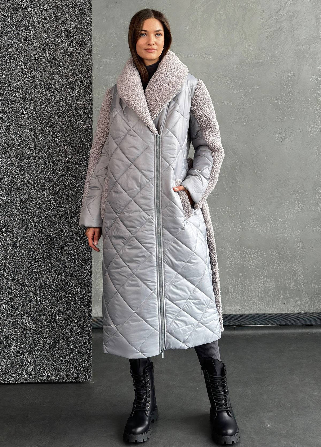 Серая зимняя куртка куртка-пальто No Brand