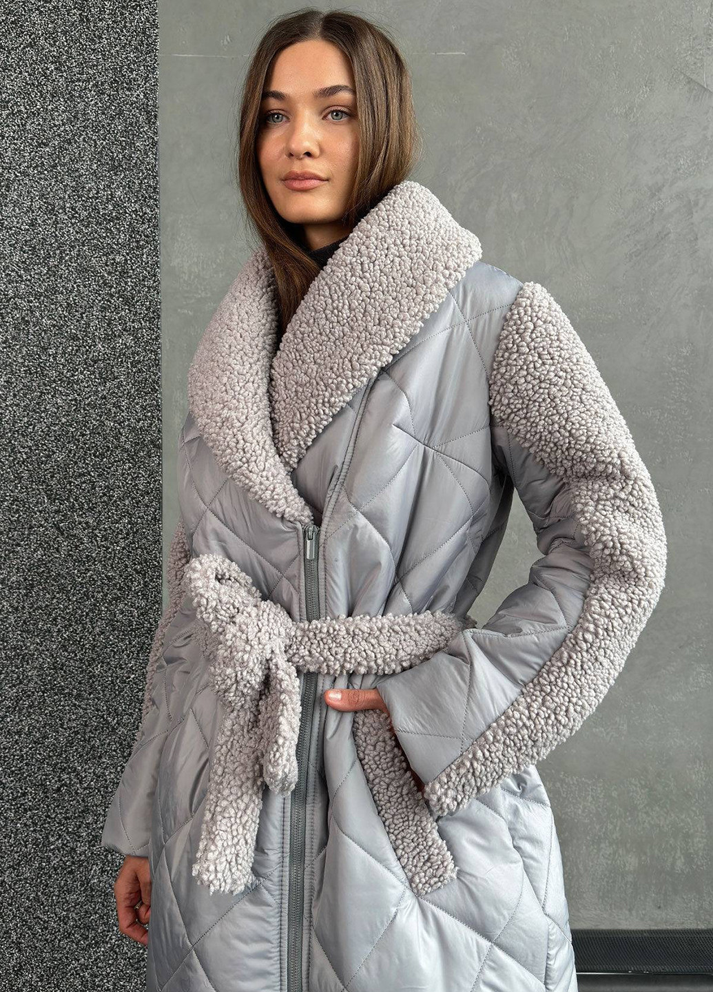 Серая зимняя куртка куртка-пальто No Brand