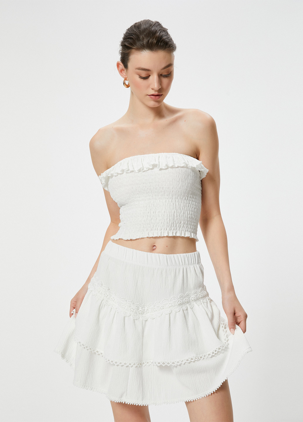 Белая кэжуал однотонная юбка KOTON а-силуэта (трапеция)