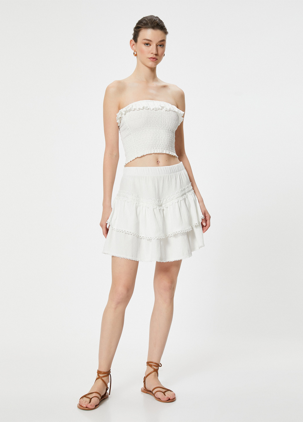 Белая кэжуал однотонная юбка KOTON а-силуэта (трапеция)