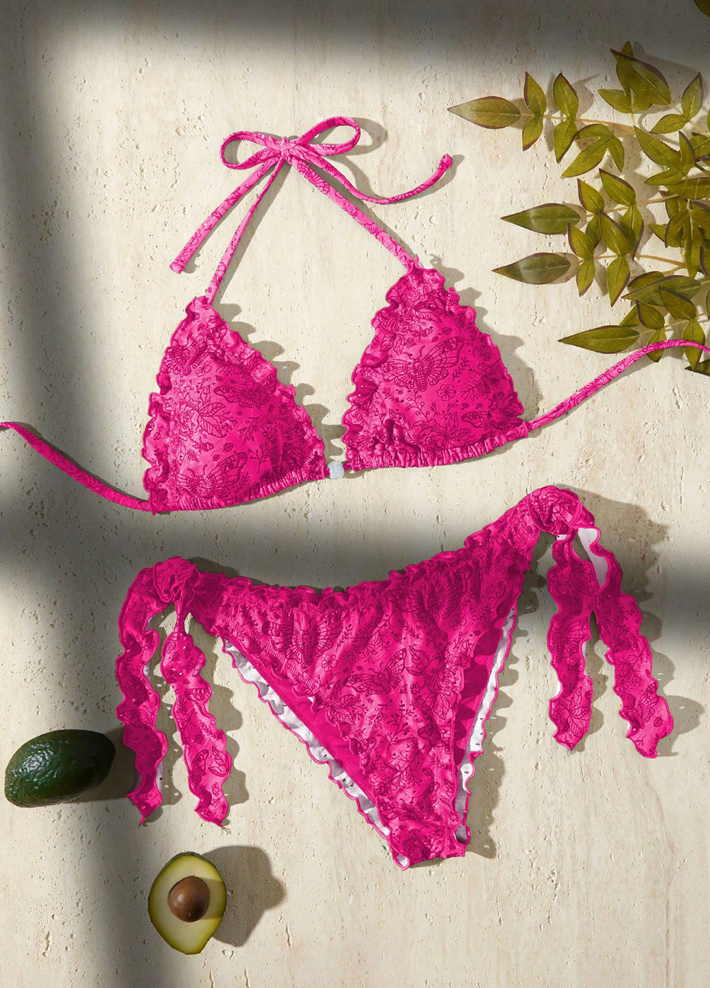 Фуксиновый летний купальник (лиф, трусики) бикини, раздельный SHEIN