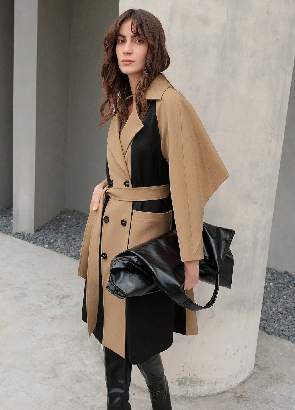 Комбіноване демісезонне Пальто двобортне SHEIN