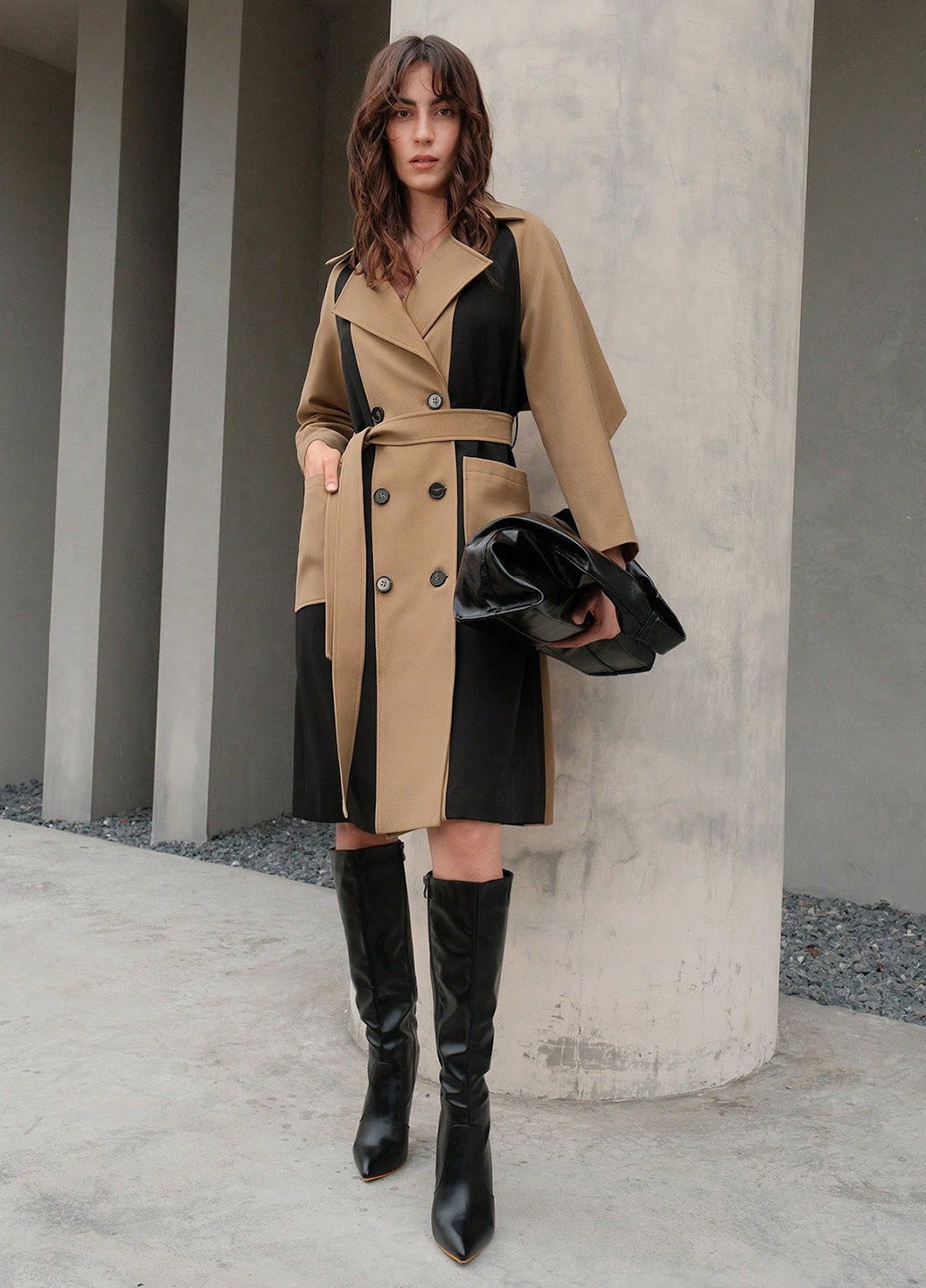 Комбіноване демісезонне Пальто двобортне SHEIN