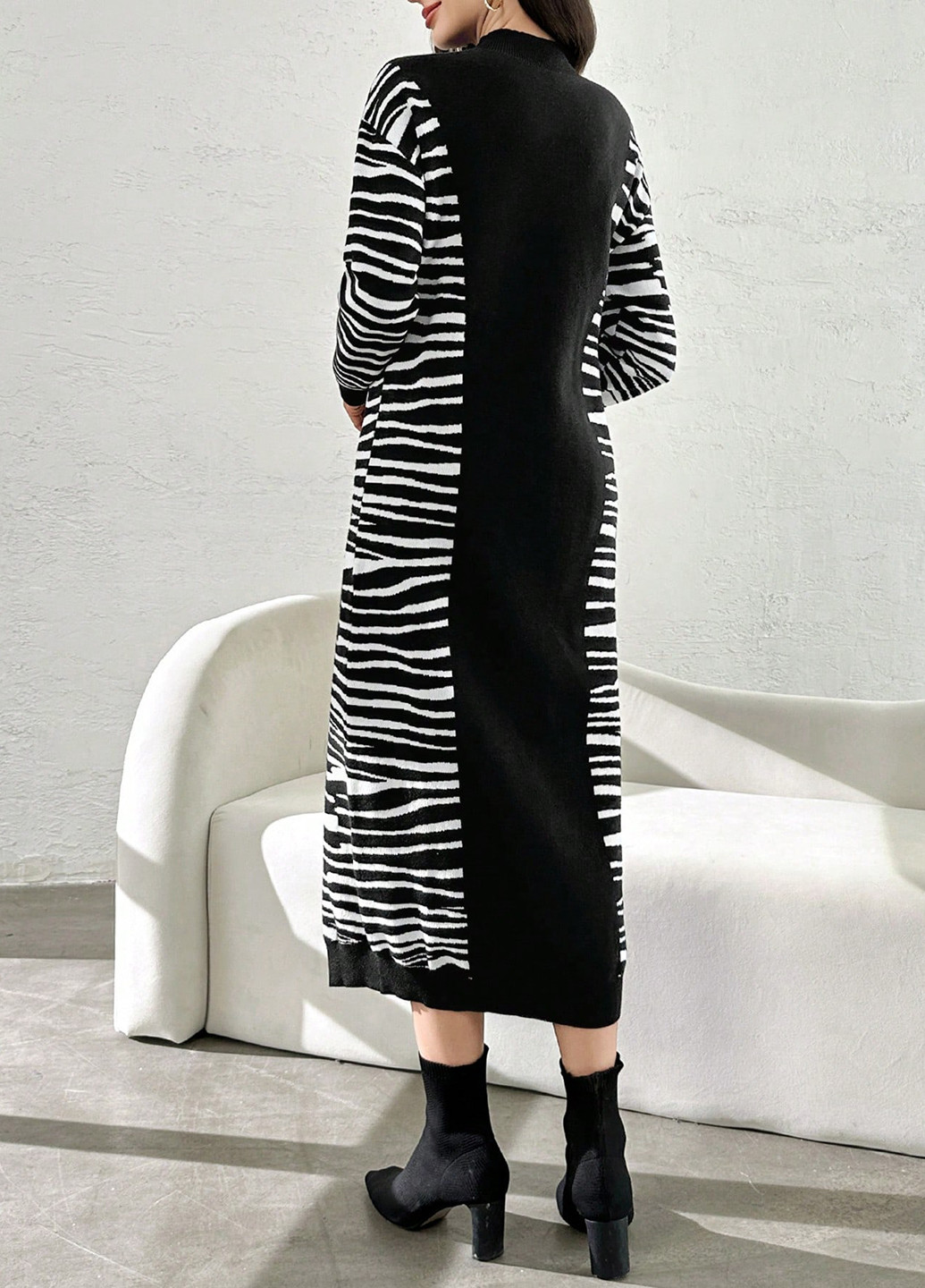 Чорно-білий кежуал сукня сукня светр SHEIN зебра