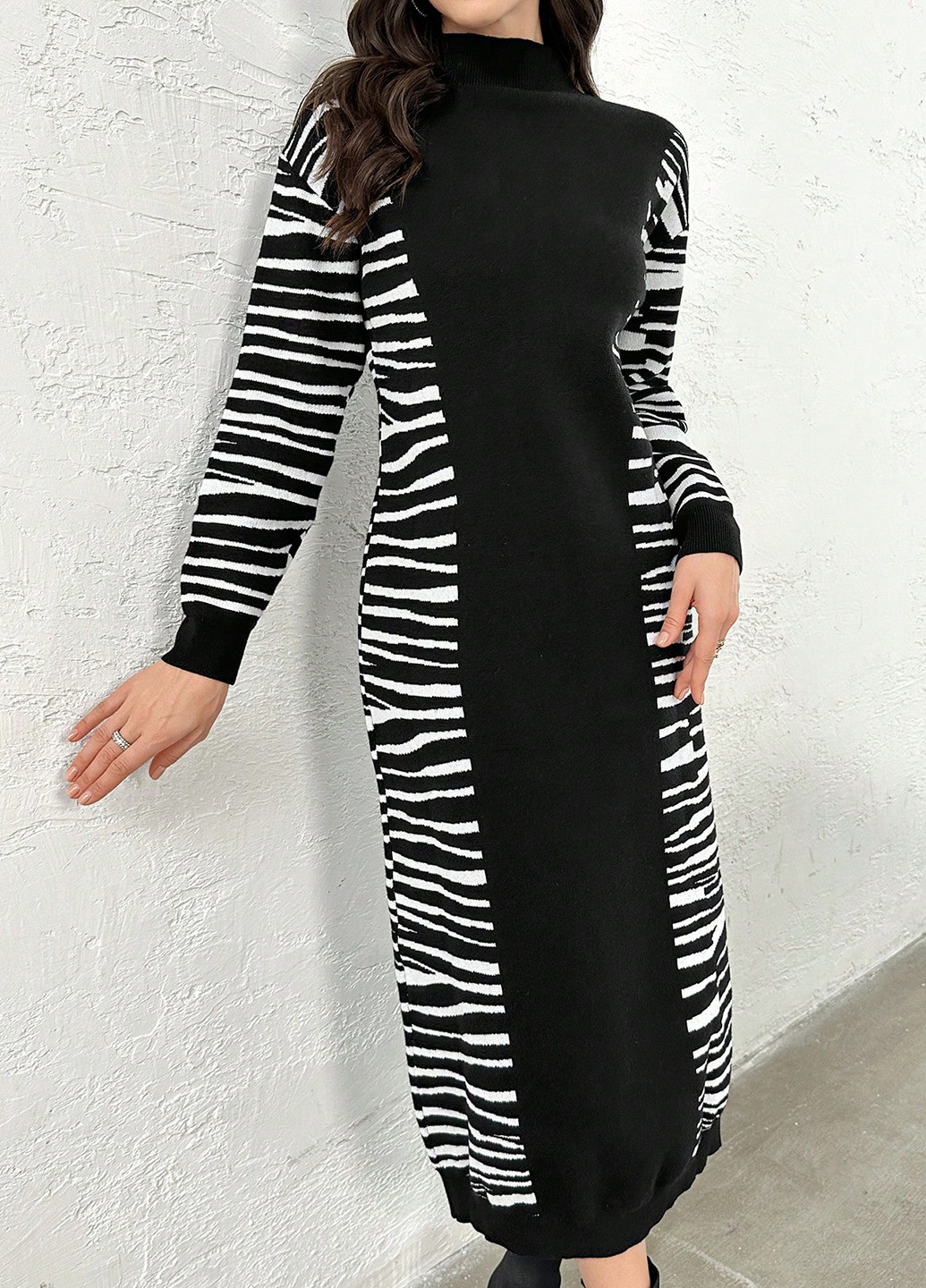 Чорно-білий кежуал сукня сукня светр SHEIN зебра