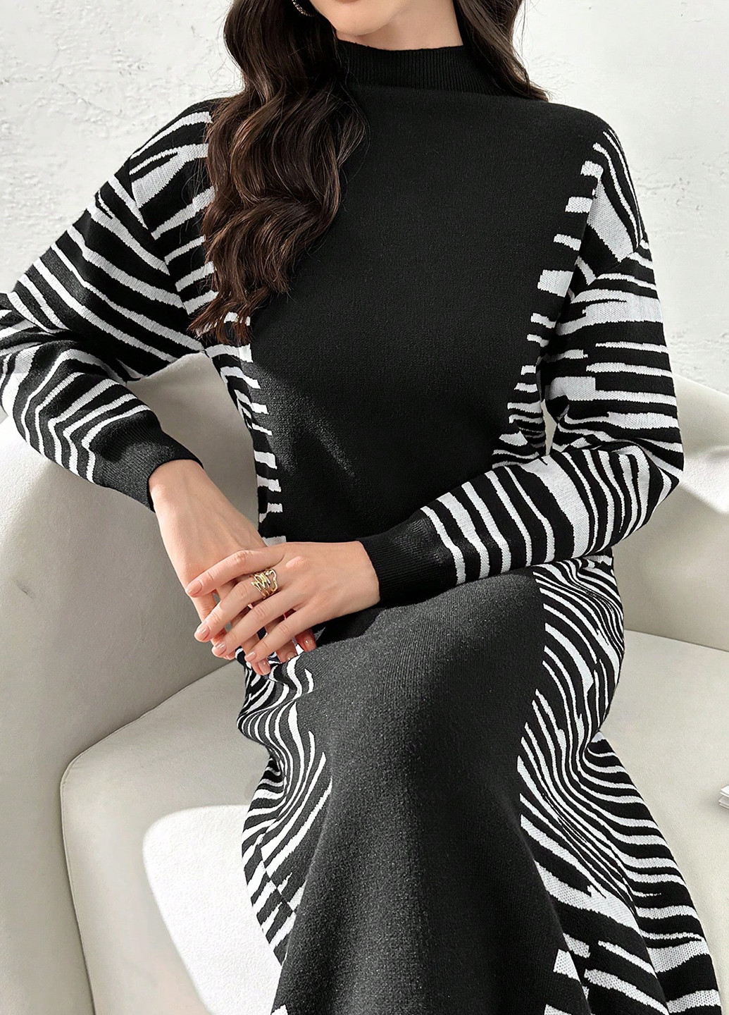 Чорно-білий кежуал сукня сукня светр SHEIN зебра