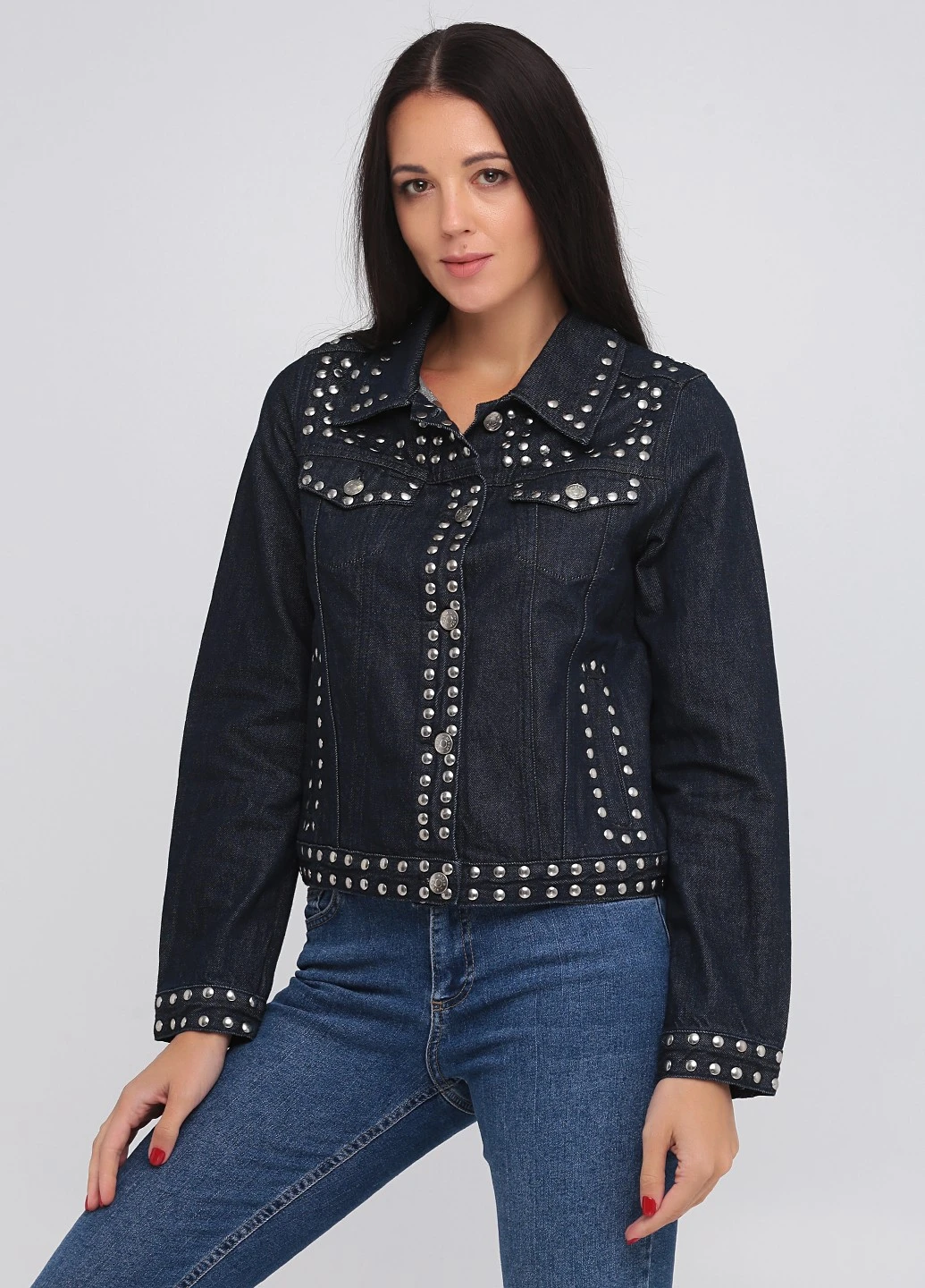 Темно-синий женский джинсовый жакет Nyden by H&M однотонный - демисезонный