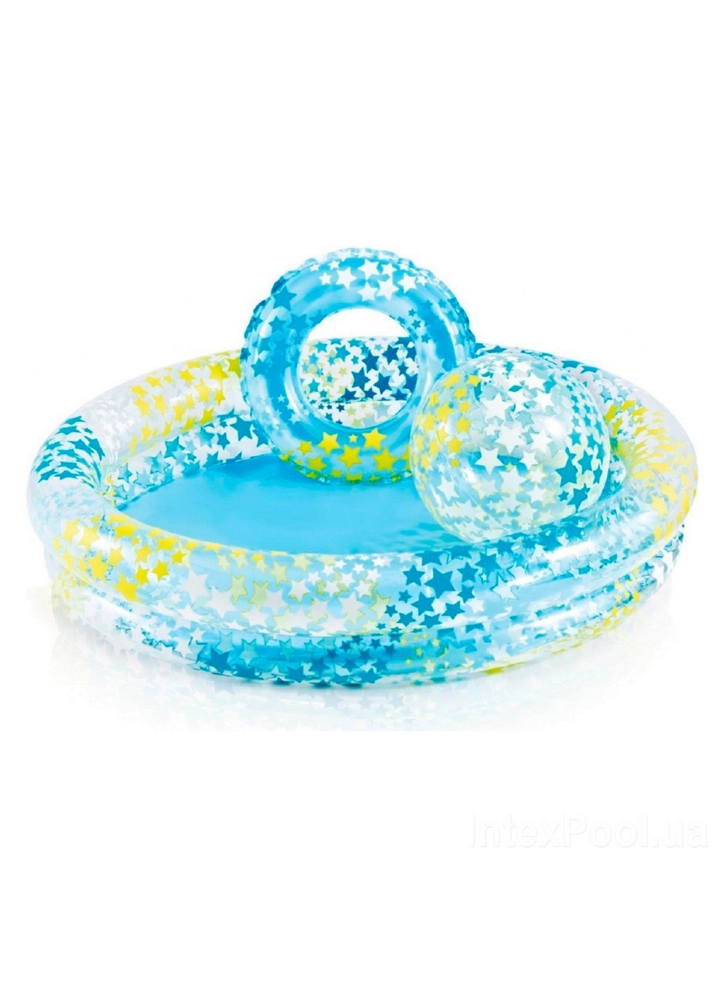 Дитячий надувний басейн з надувним кругом і м'ячем «Зірки» 59460 (6903100049013) Intex (233421887)