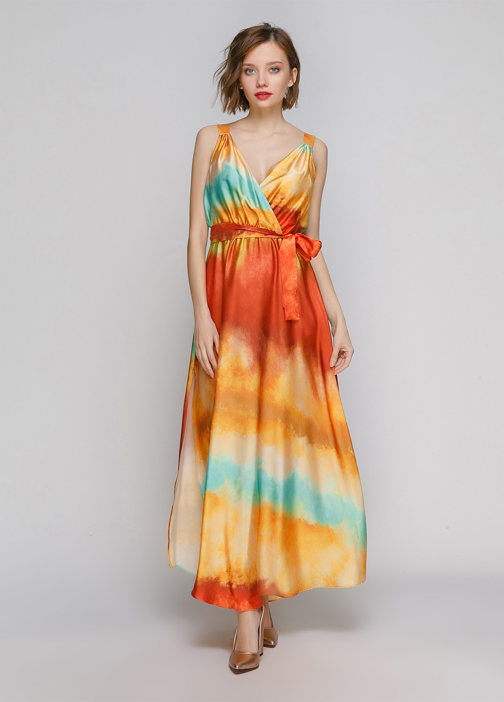 Оранжевое вечернее платье а-силуэт Babylon с абстрактным узором