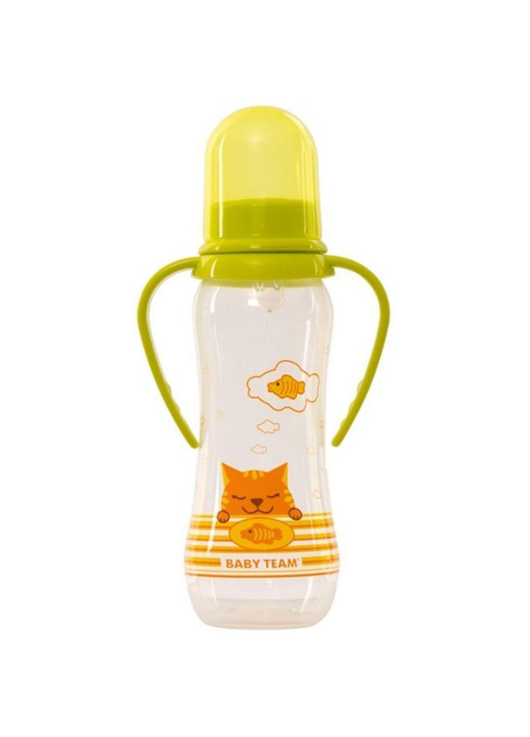 Бутылочка для кормления с ручками и силиконовой соской, 250мл 0+ салат Baby Team (252246989)