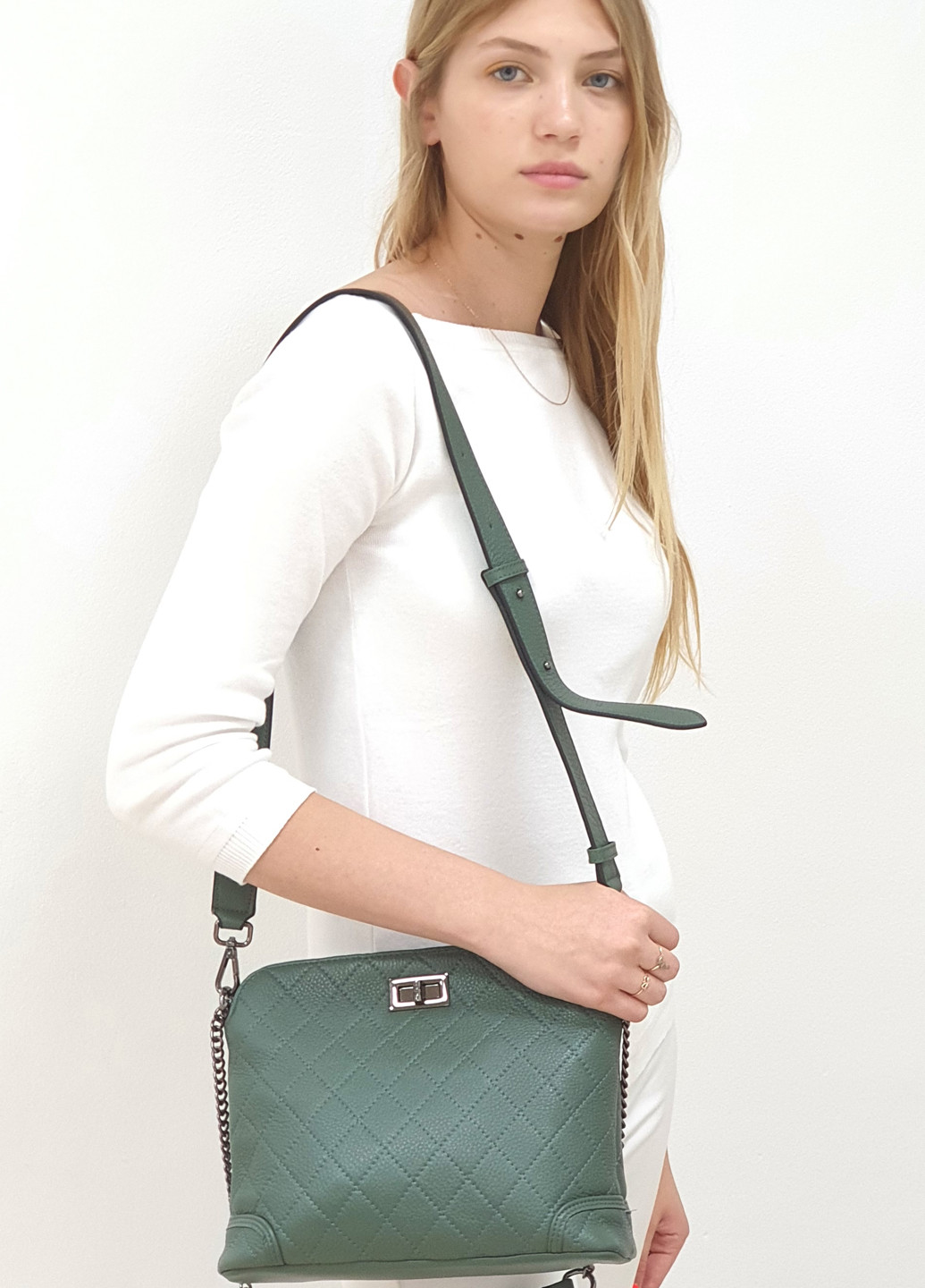 Стильна сумка крос-боді зелена середня повсякденна шкіряна 13828 Fashion сумка (225899832)
