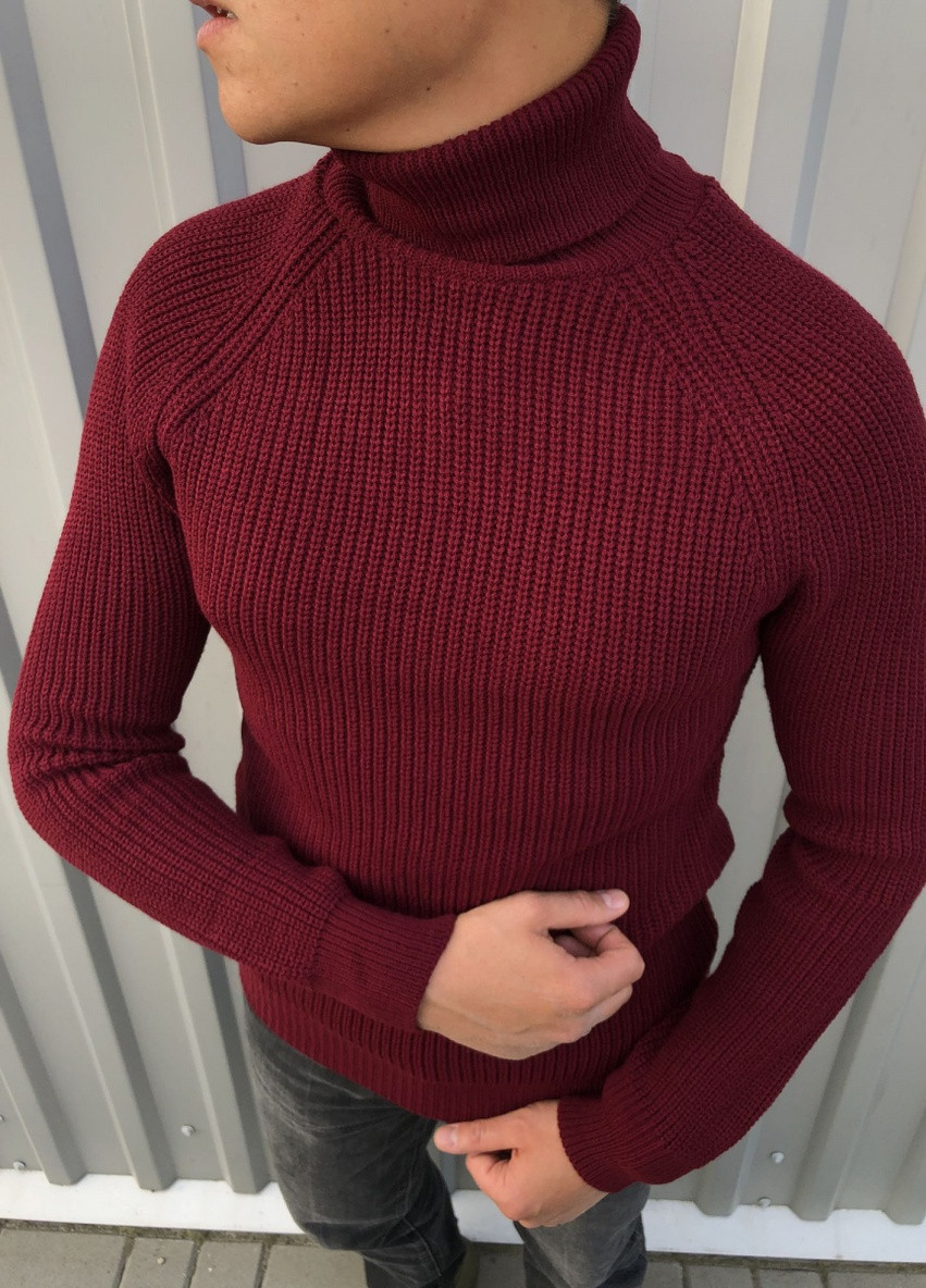 Бордовий зимовий свитер теплый Figo 6927 bordo