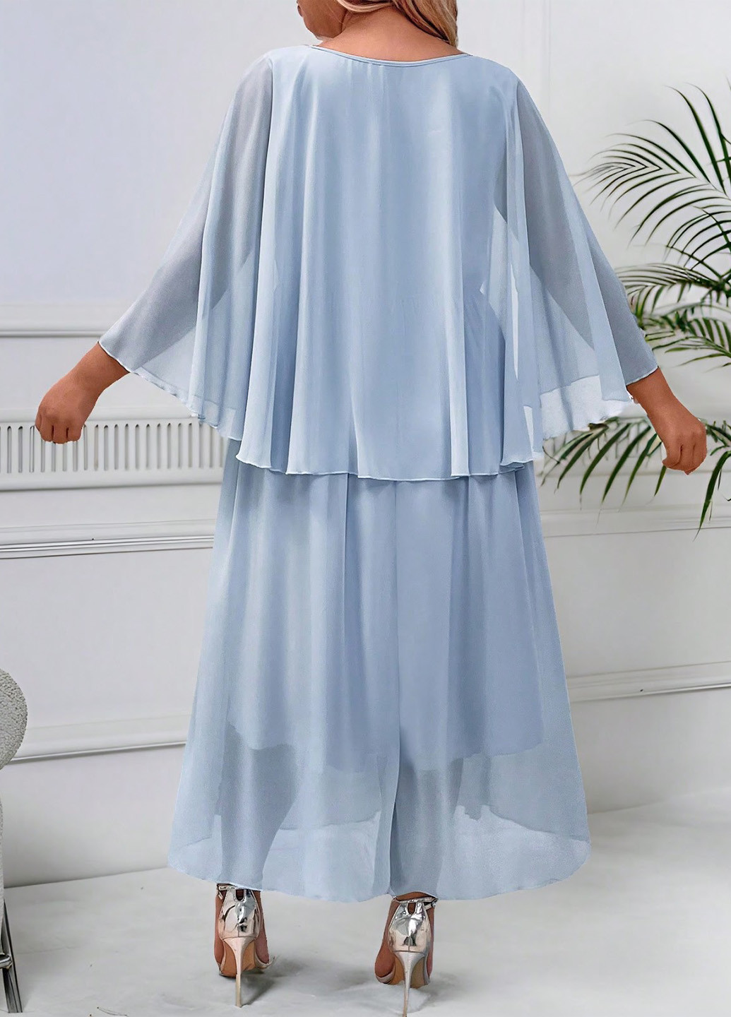 Светло-голубое вечернее, кэжуал платье а-силуэт SHEIN однотонное