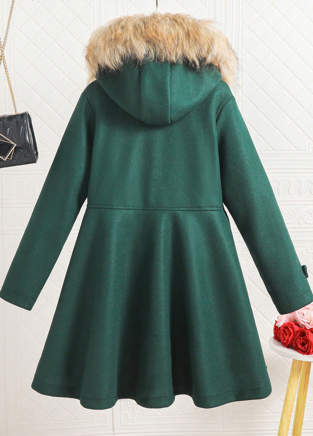 Зеленое зимнее Пальто двубортное SHEIN