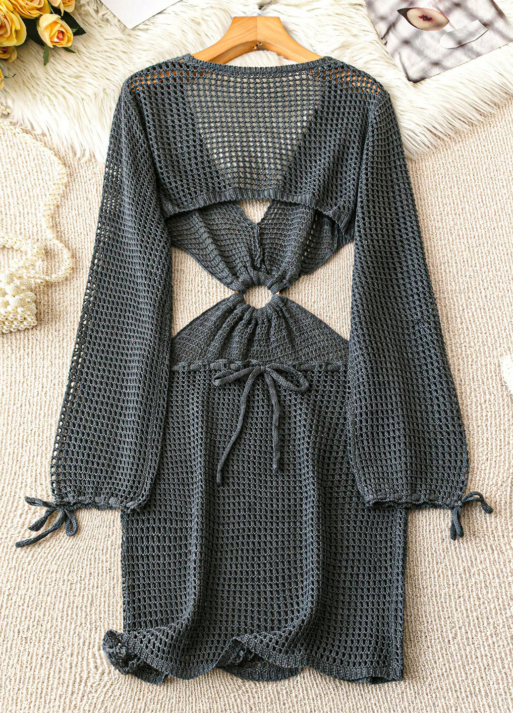 Темно-сіра пляжна сукня силуетна, з відкритою спиною SHEIN однотонна