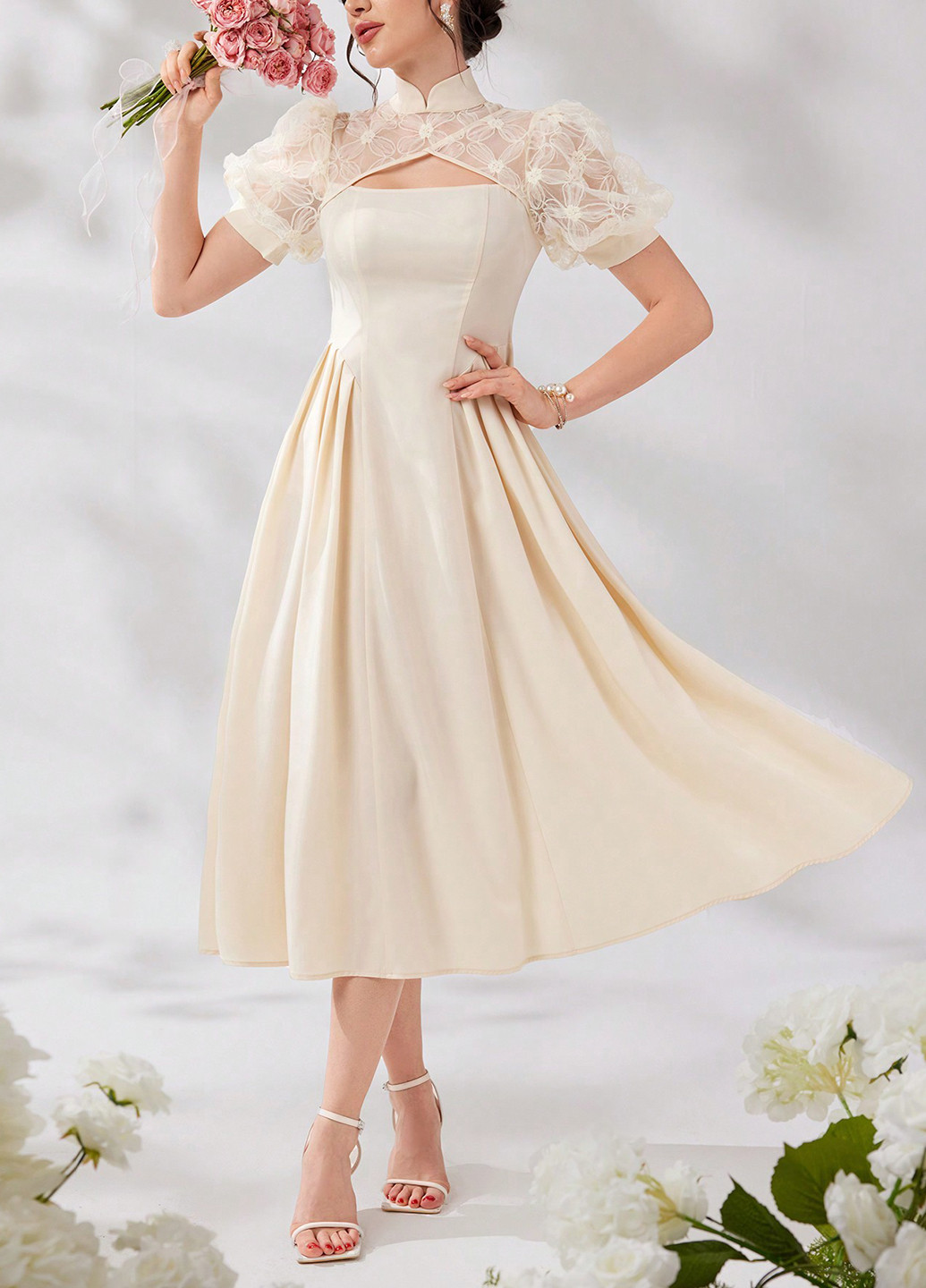 Світло-бежева святковий, вечірня сукня SHEIN однотонна