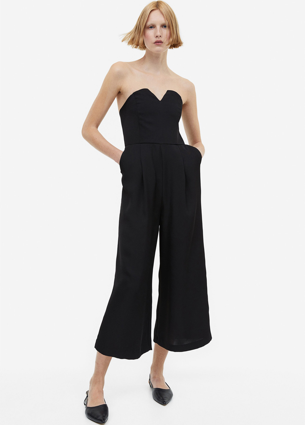 Комбинезон H&M комбинезон-брюки однотонный чёрный кэжуал полиэстер