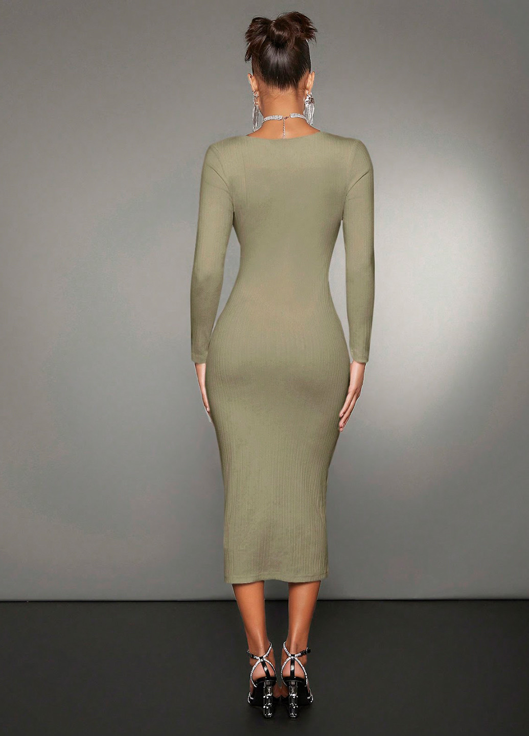 Оливковое кэжуал платье силуэтная SHEIN однотонное