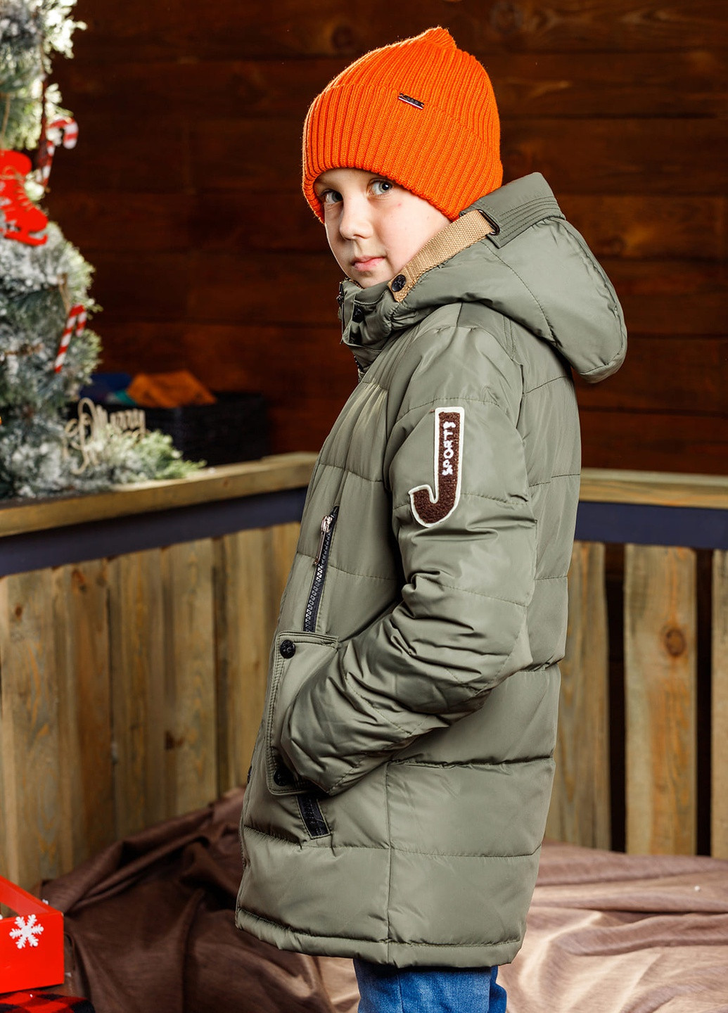 Зелена зимня пухова зимова куртка для хлопчика DobraMAMA