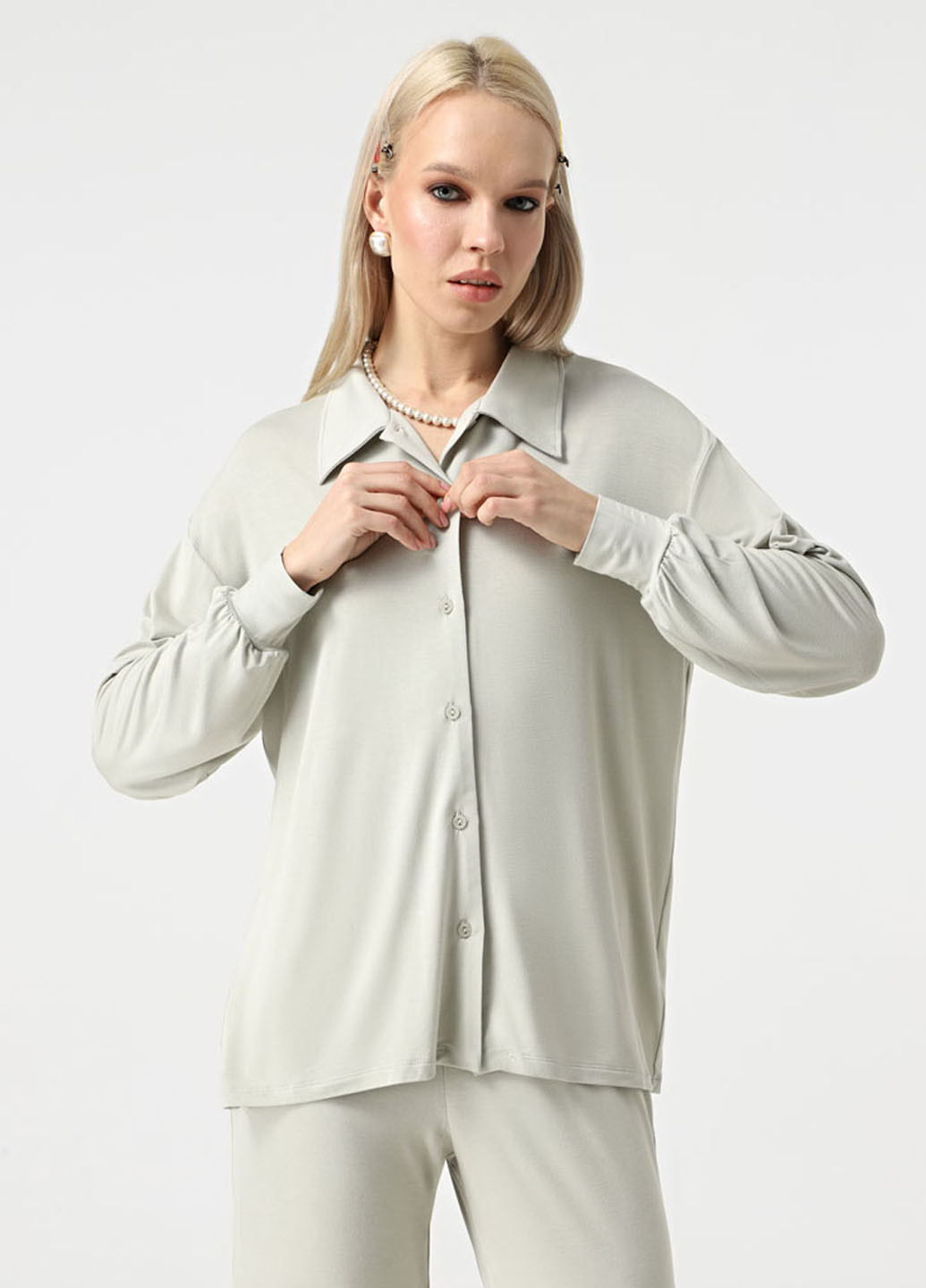 Серо-зеленая всесезон пижама (рубашка, брюки) рубашка + брюки Promin