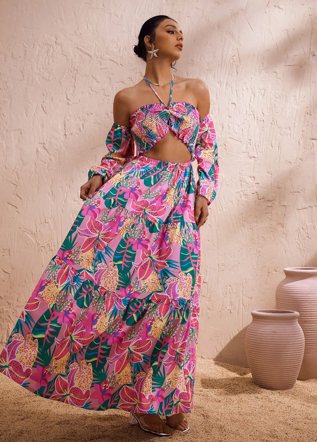 Комбінована кежуал сукня з відкритою спиною SHEIN з квітковим принтом