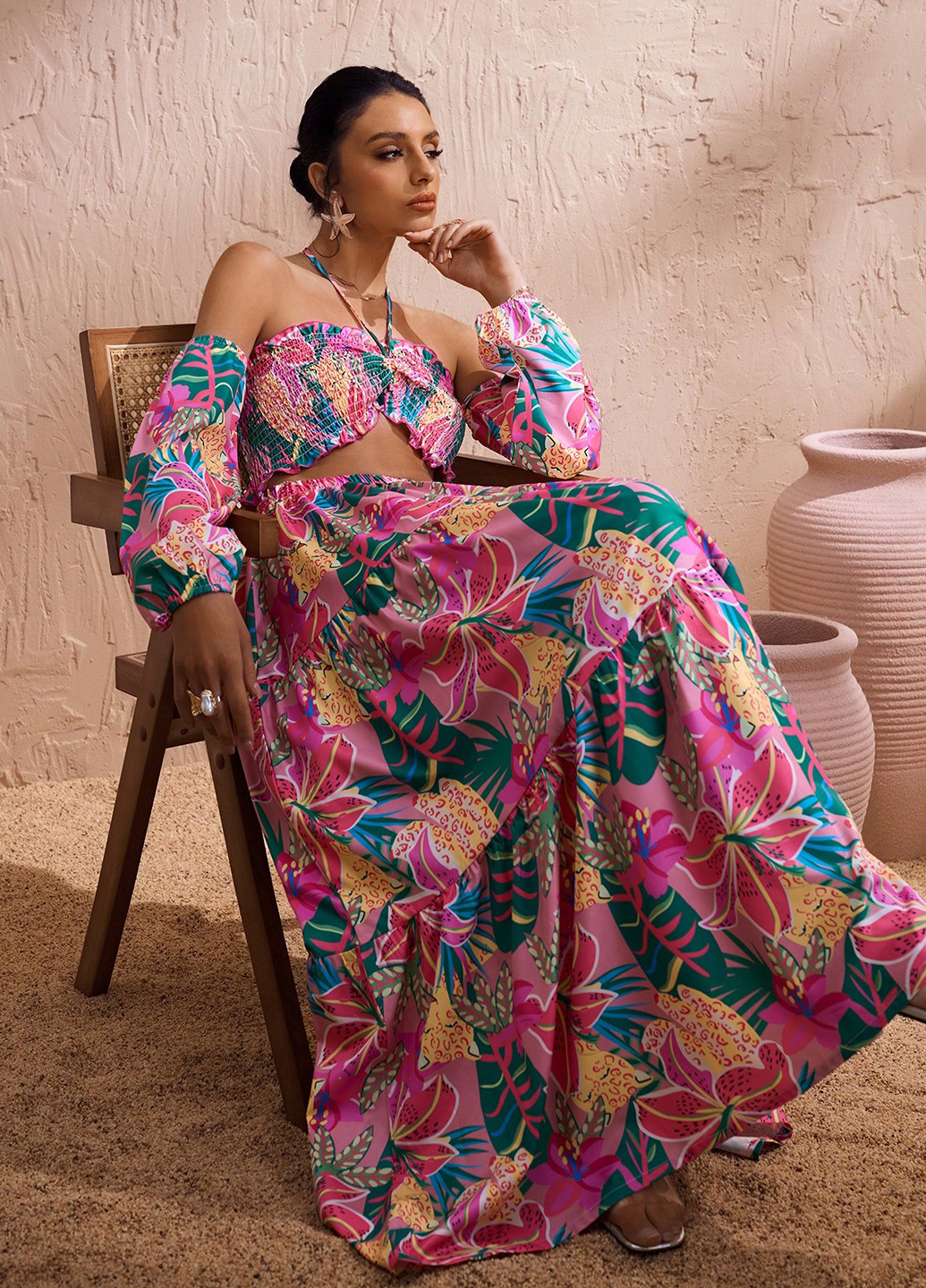 Комбінована кежуал сукня з відкритою спиною SHEIN з квітковим принтом