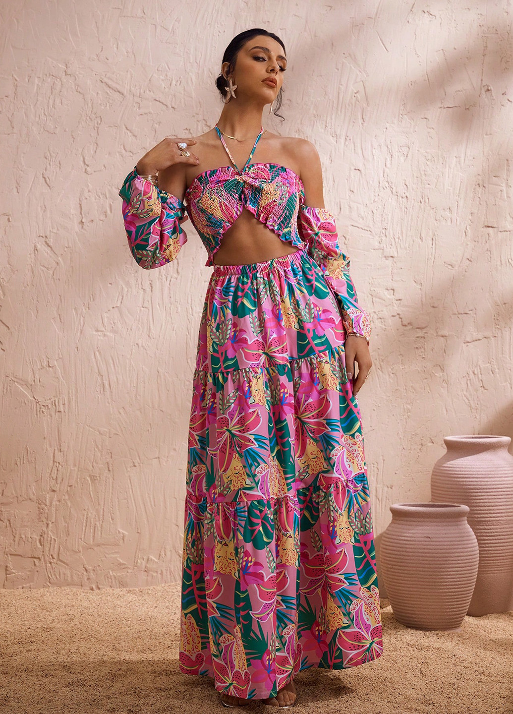 Комбінована кежуал сукня з відкритою спиною SHEIN з квітковим принтом