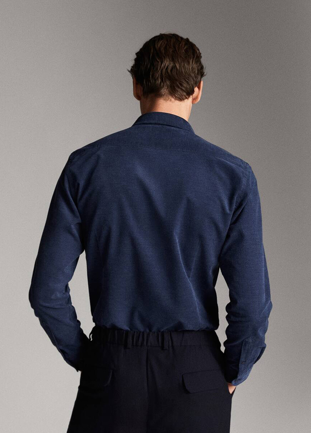Синяя кэжуал рубашка однотонная Massimo Dutti