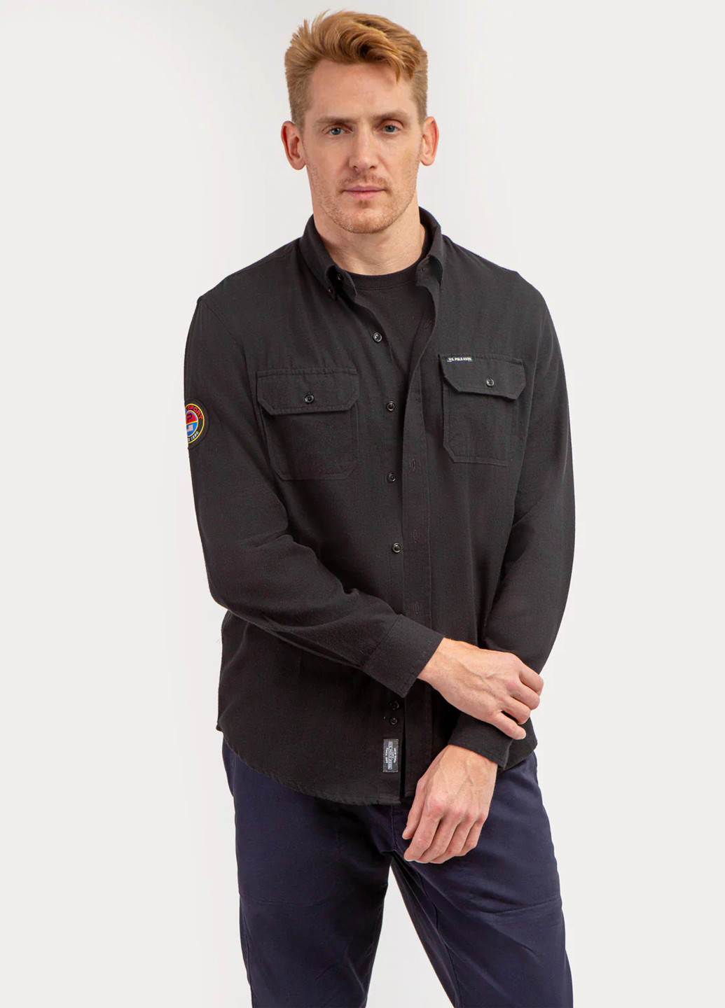 Черная кэжуал рубашка однотонная U.S. Polo Assn.