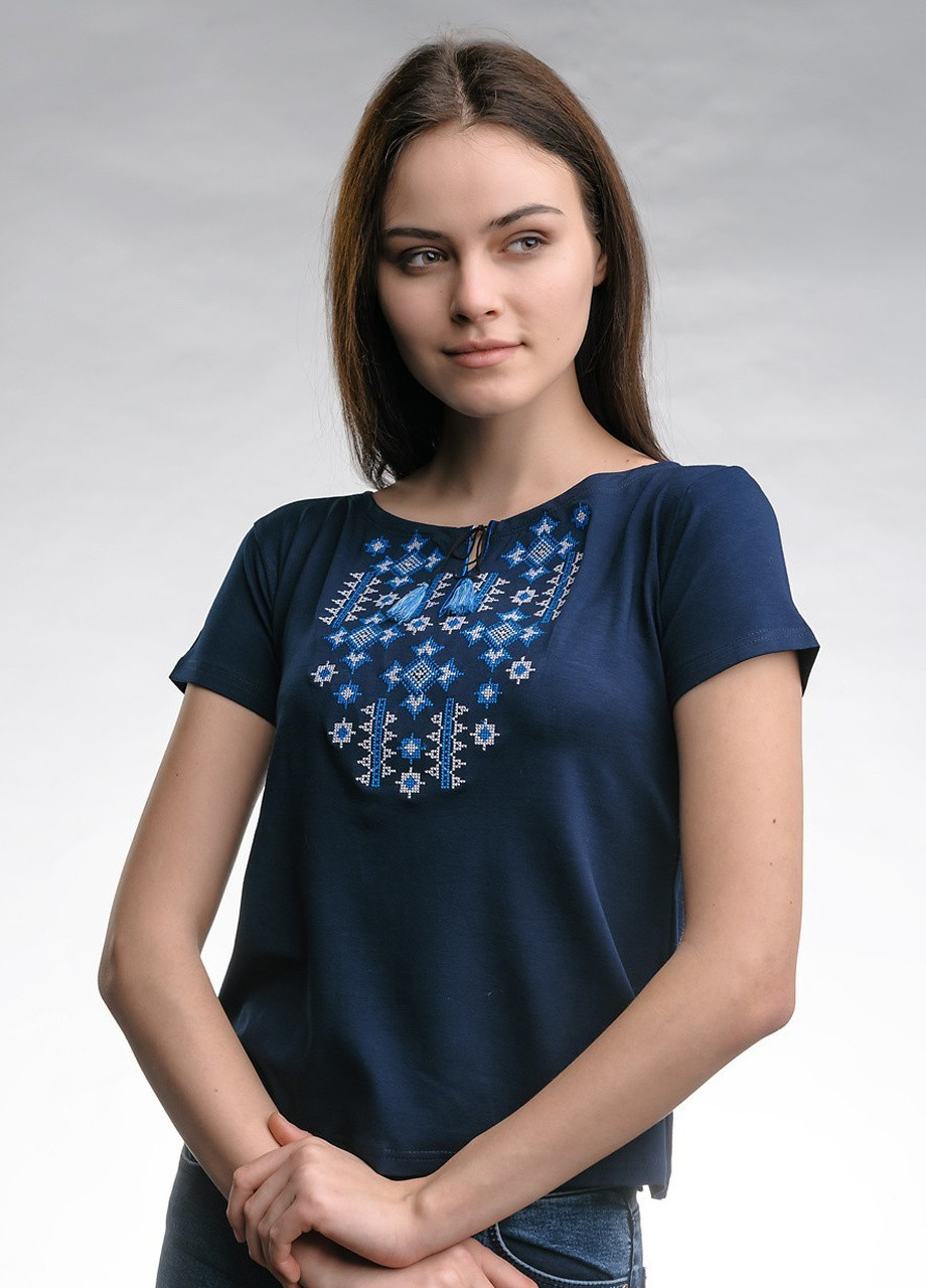 Женская вышитая футболка Звездное сияние синяя с голубым Melanika (250206189)