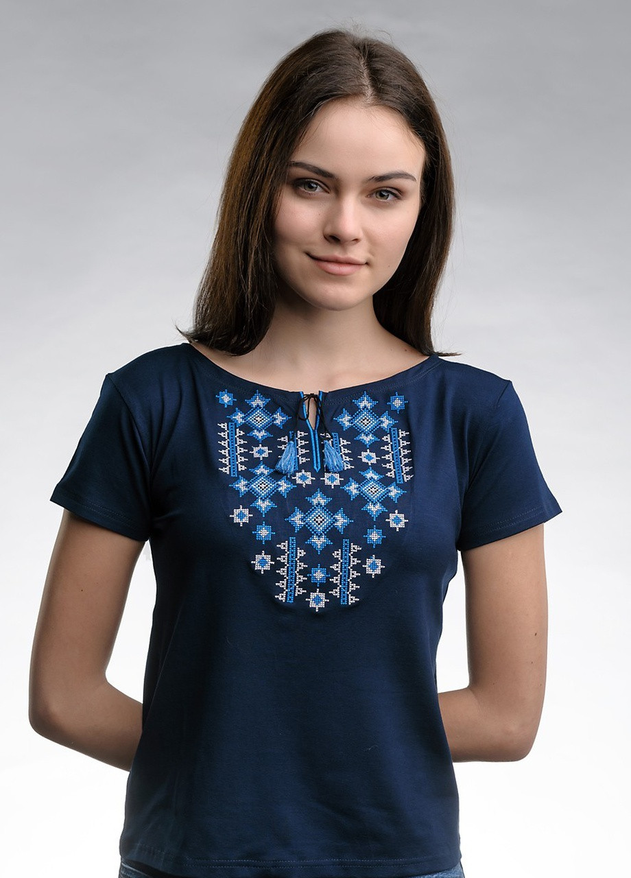 Жіноча вишита футболка Зоряне сяйво синя з блакитним Melanika (250206189)
