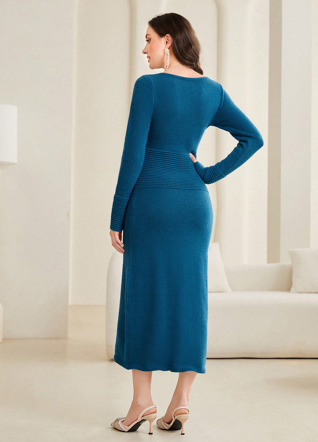 Морской волны кэжуал платье силуэтная SHEIN однотонное