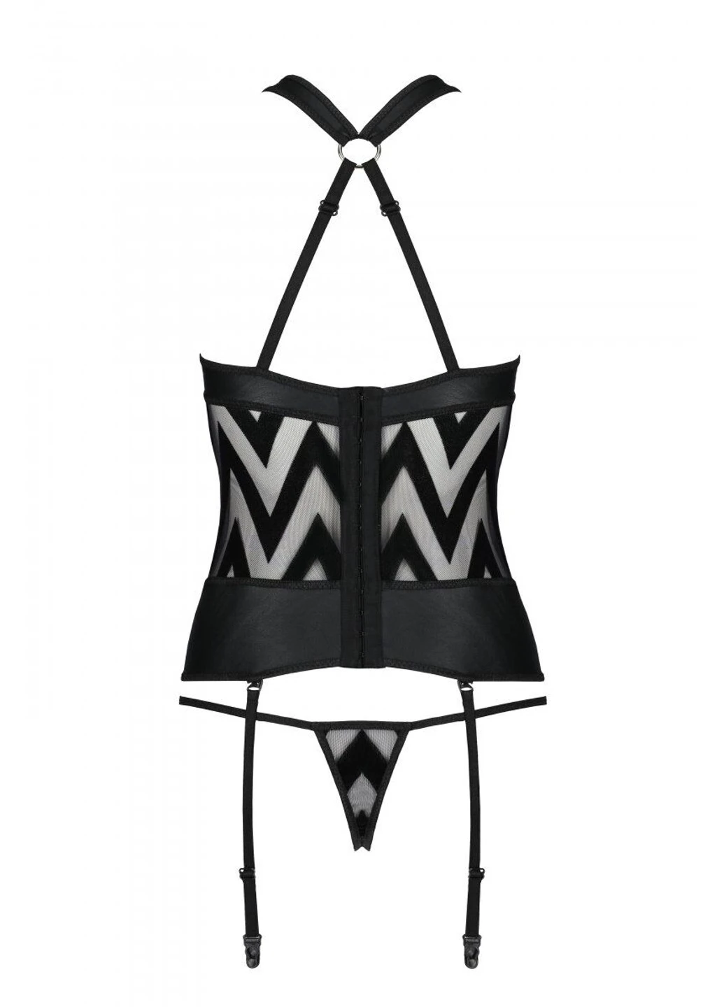 Сетчатый комплект с узором: корсет с халтером, подвязки, трусики Hima Corset black L/XL - Passion (255457845)