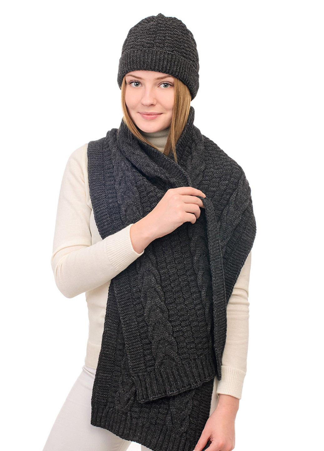 Темно-серый зимний комплект (шапка, шарф) SVTR