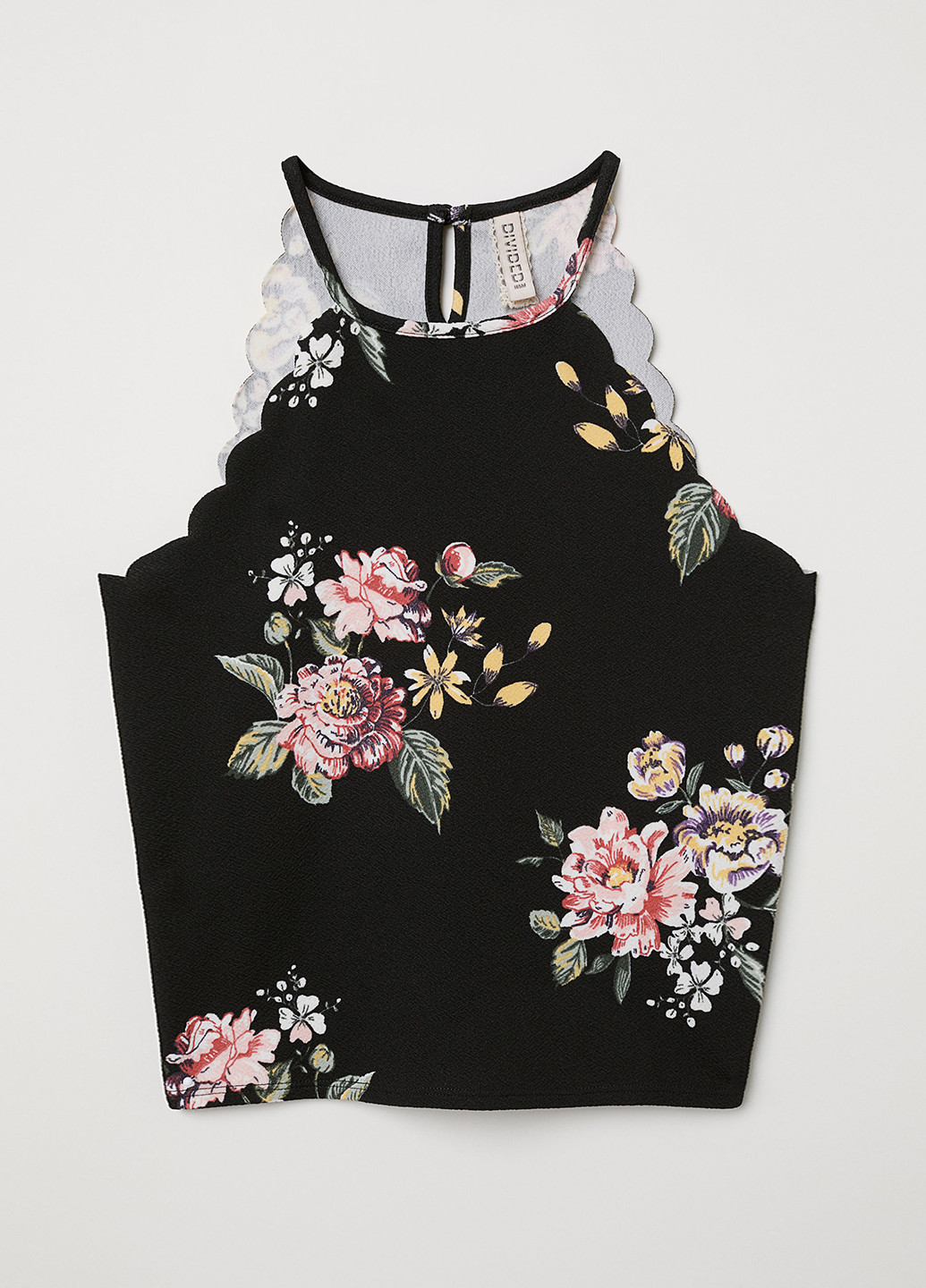 Топ H&M цветочный чёрный кэжуал полиэстер