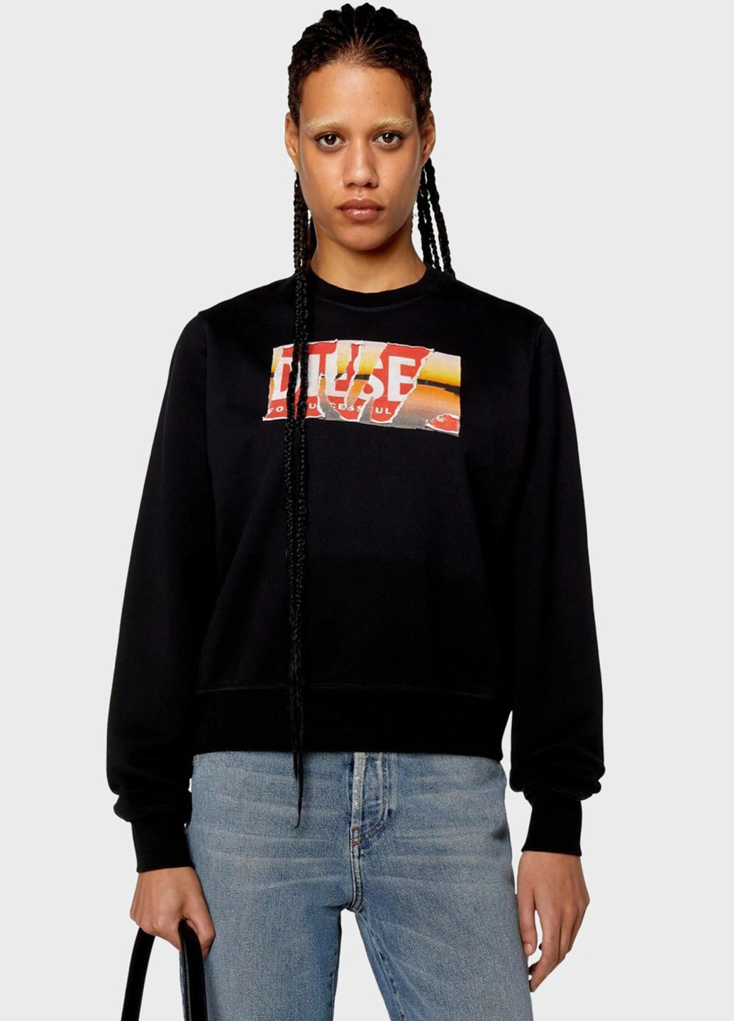 Черный свитшот Diesel логотип потертости, аппликация (344546171)