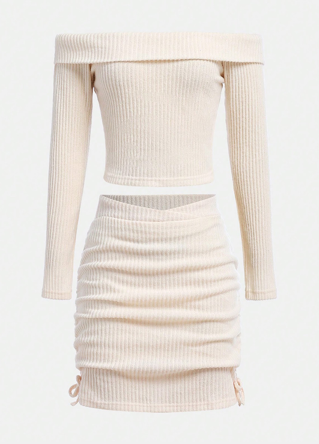 Кремовий демісезонний костюм (лонгслів, спідниця) спідничний SHEIN
