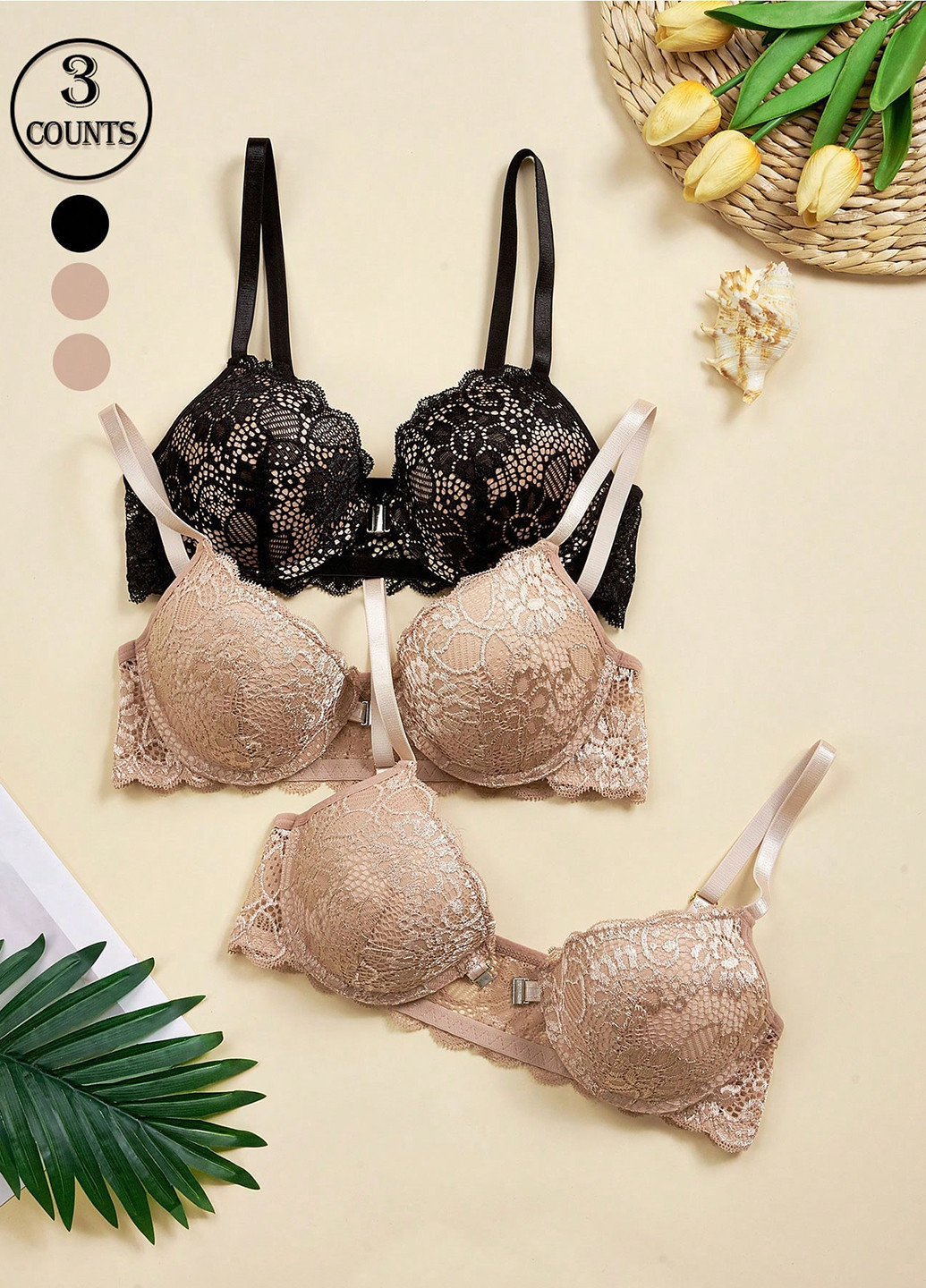Комбинированный балконет бюстгальтер (3 шт.) SHEIN с косточками полиамид