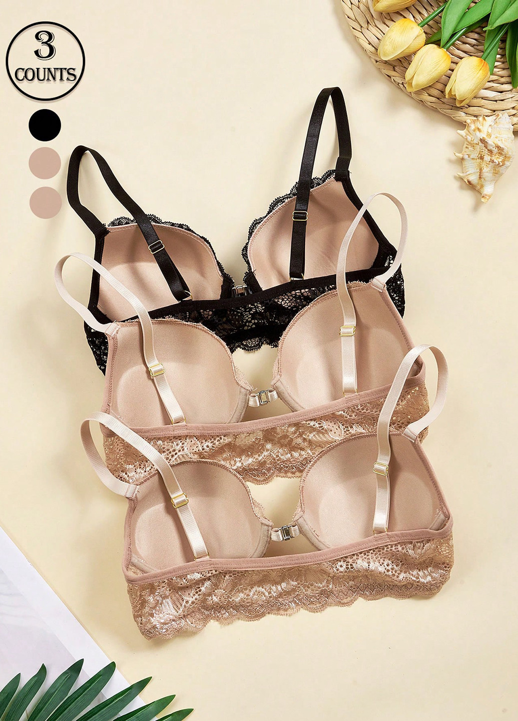 Комбинированный балконет бюстгальтер (3 шт.) SHEIN с косточками полиамид
