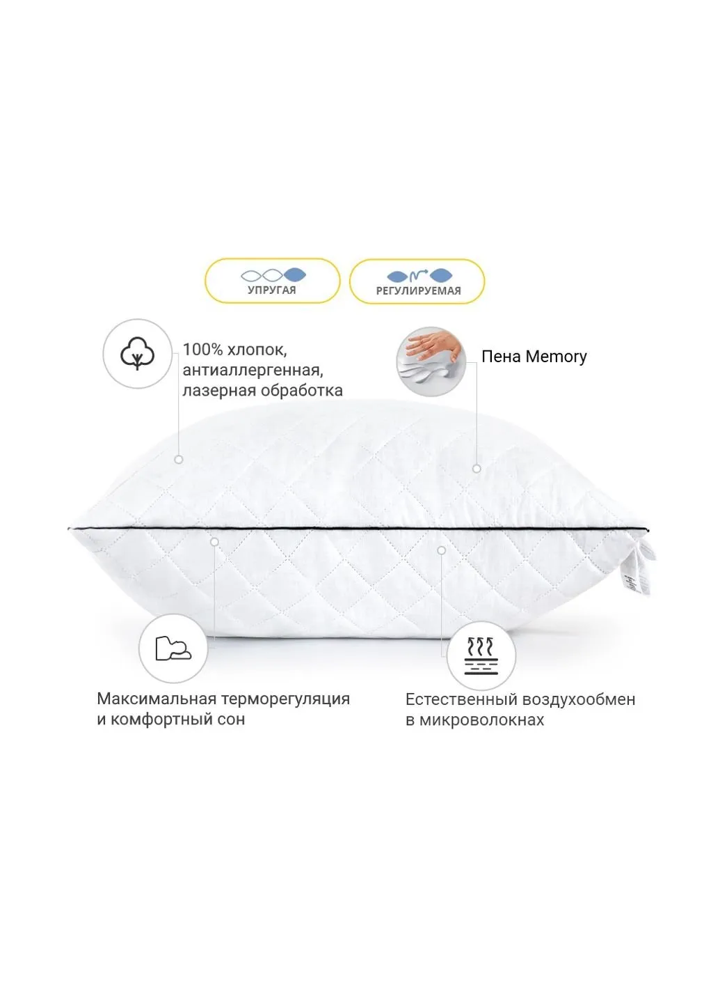 Подушка 1488 Royal Pearl memory effekt Висока 60х60 см (2200001540392) Mirson (254083348)