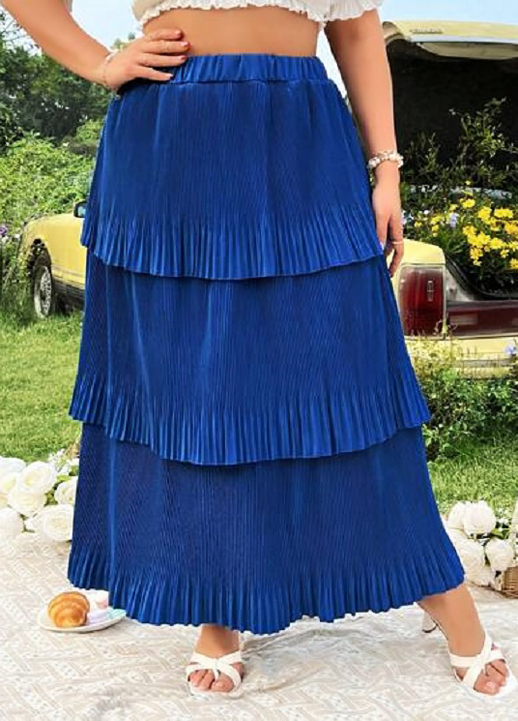 Синяя кэжуал однотонная юбка SHEIN плиссе