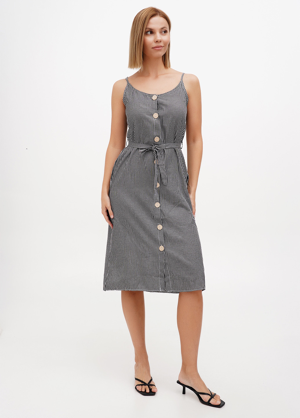 Темно-серое кэжуал платье Sassofono Club в полоску