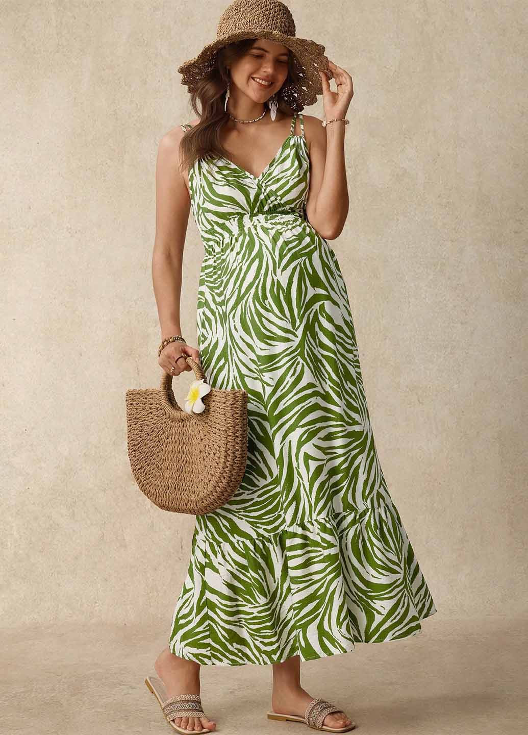 Зеленое кэжуал платье а-силуэт SHEIN зебра