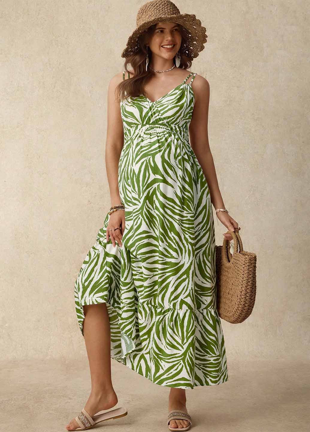 Зеленое кэжуал платье а-силуэт SHEIN зебра