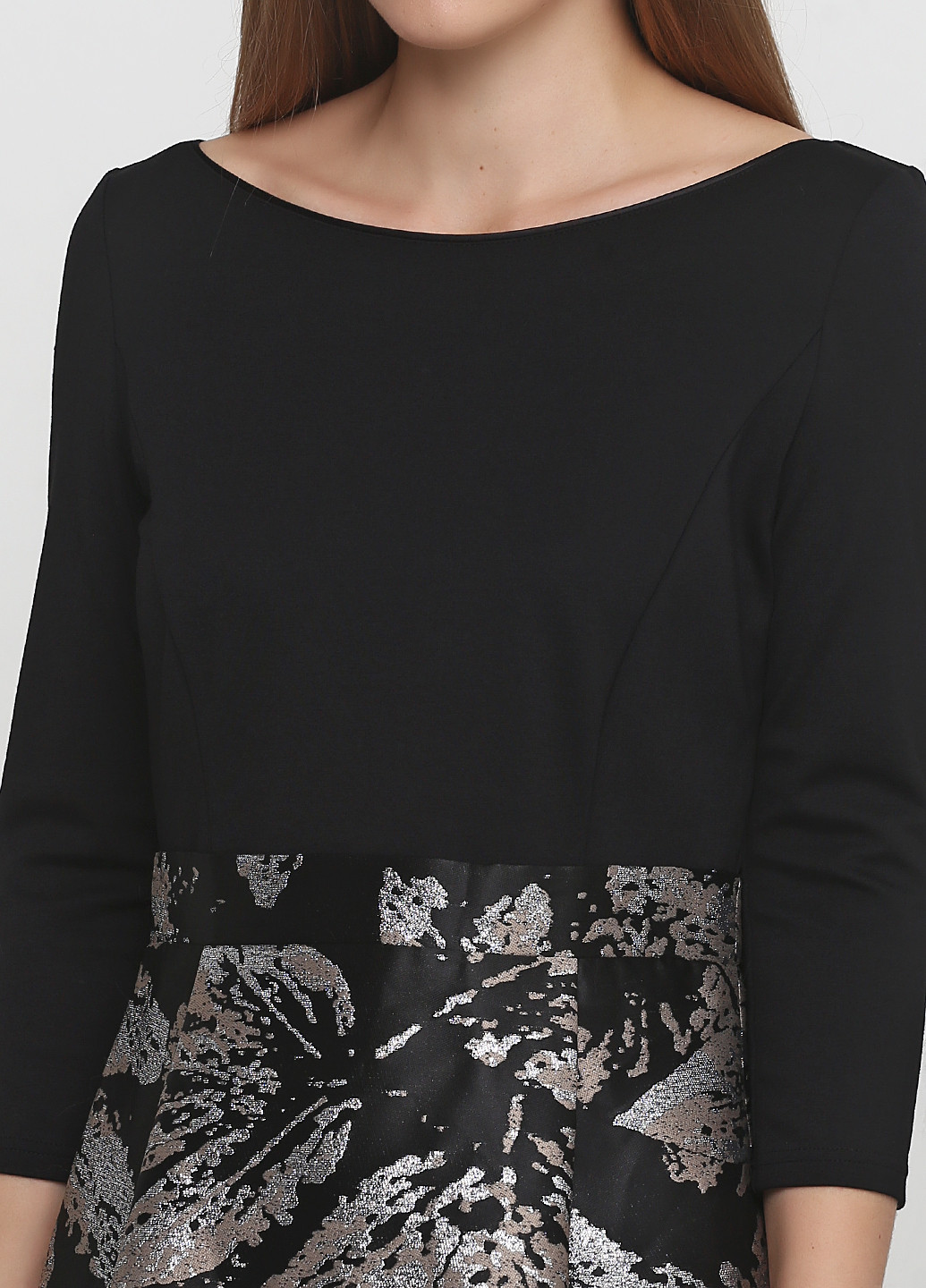 Черное кэжуал платье клеш Vera Mont с цветочным принтом